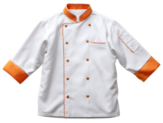 White chef cook jacket with orange edges isolated on white background