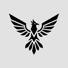 Obraz premium Stylized black phoenix logo design on light background