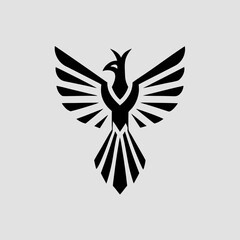Obraz premium Stylized black phoenix logo design on light background