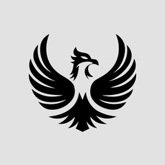 Obraz premium Stylized black phoenix logo design on light background