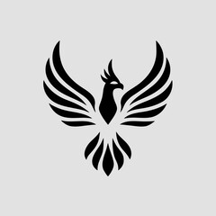 Obraz premium Stylized black phoenix logo design on light background
