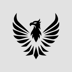 Obraz premium Stylized black phoenix logo design on light background