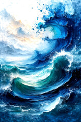 Sunlit Celestial Ocean Waves in Abstract Light, Dreamlike Flow of a Cosmic Sea -Generative AI
