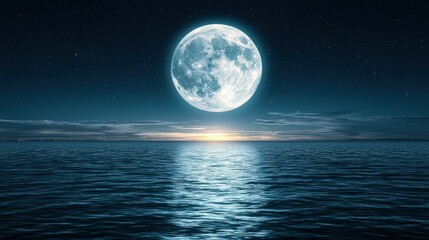 Vast ocean, full moonlit sky