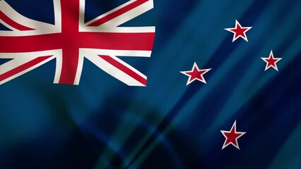 New Zealand flags waving in the wind on a blue background - Powered by Adobe