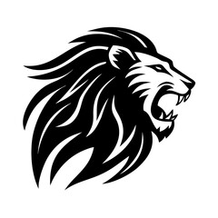 Tribal Roaring Lion Head Silhouette with Fierce Mane on white Background