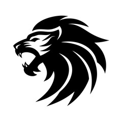 Obraz premium Tribal Roaring Lion Head Silhouette with Fierce Mane on white Background