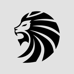 Roaring Lion Head Logo Silhouette with Tribal Mane on Light Background