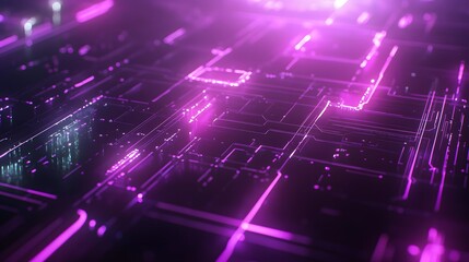 Close-up view of intricate glowing circuit patterns.