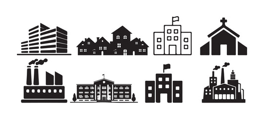 Obraz premium Outline Icons Set of Shops, Government Buildings, and Urban Structures. Victor illustration eps10
