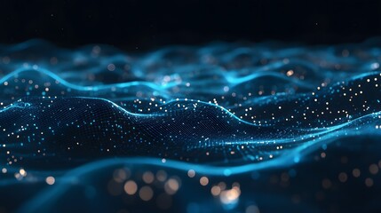 Abstract digital wave pattern of glowing particles.