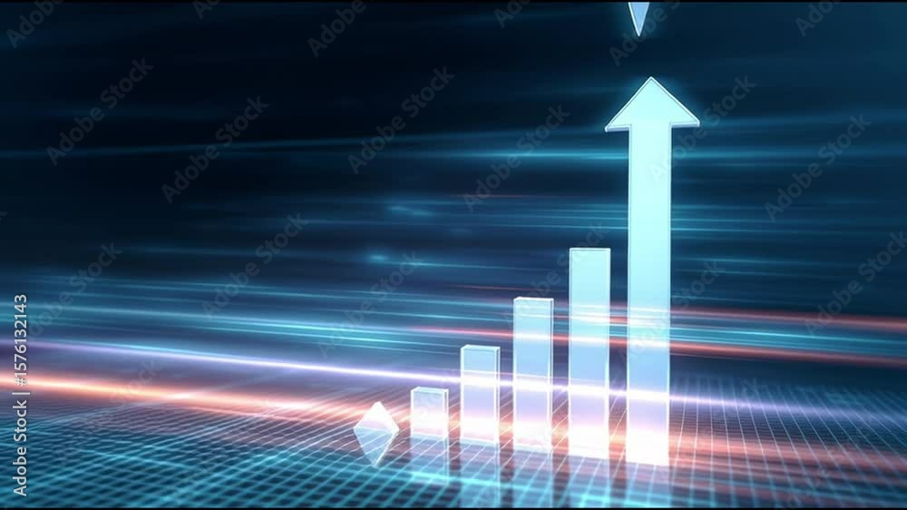 Aufkleber rising bar chart with glowing arrows and upward arrow symbolizing growth and progress in futuristic 