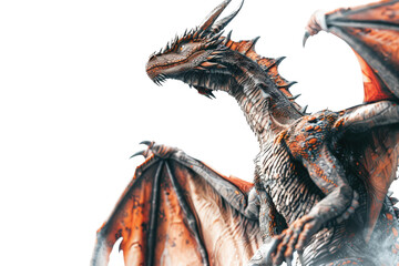 Mystical dragon with horns and wings isolated on transparent background