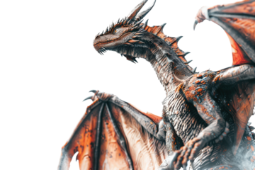 Mystical dragon with horns and wings isolated on transparent background