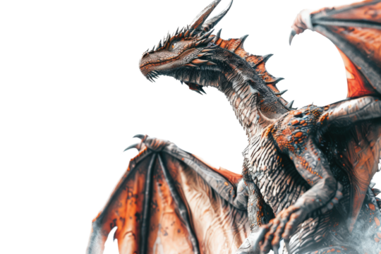 Mystical dragon with horns and wings isolated on transparent background