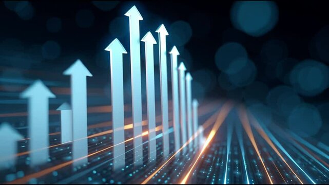 Rising arrow graph digital growth concept with blue glowing chart and upward trend showcasing futuristic data visualization and digital progress in business technology sectors - Powered by Adobe