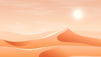 A minimalistic vector illustration of a desert landscape under a bright sun
