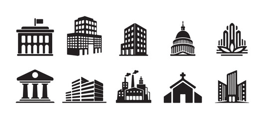 Set of Black Silhouette City Buildings and Landmarks Icons. Victor illustration eps10