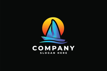 Naklejka premium Boat Sun Sailing Logo 