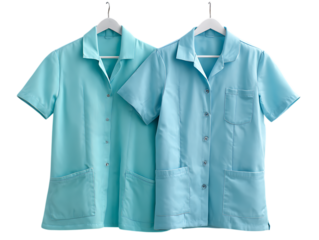 urquoise and light blue medical uniforms on white background