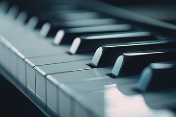 Close-up photo of piano keys illuminated by natural daylight, creating soft shadows and clean minimalist composition, ideal for music themed designs, posters and digital backgrounds