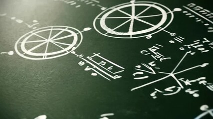 Mathematical equations and diagrams on a chalkboard - Powered by Adobe