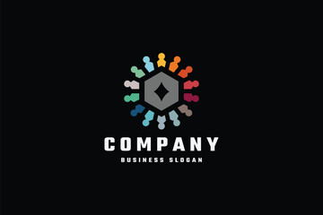 Obraz premium Connected Hexagon Cube Logo