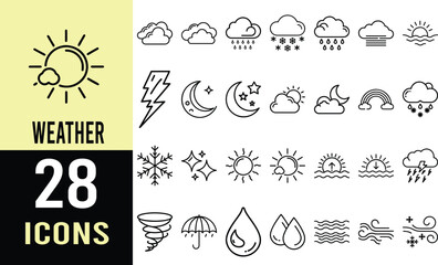 Free Vector Icons: Weather Symbols, Sun, Moon, Clouds, Rain, Snow, Wind