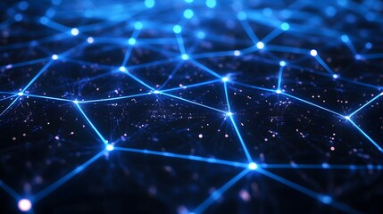 A network of glowing lines and points in a dark space.