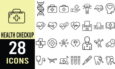 Healthcare Icons: Medical Symbols, Wellness, and Hospital Line Art Graphics