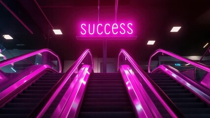 escalator function concept go up to neon sign "success" business - Powered by Adobe