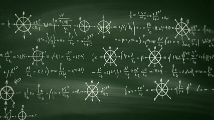 Mathematical equations and diagrams on a chalkboard. - Powered by Adobe