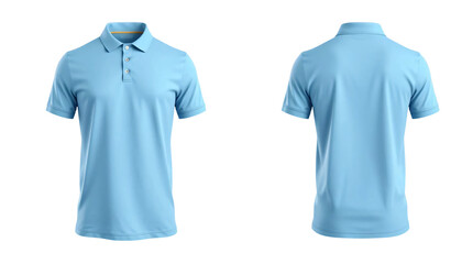 Blue short sleeve Polo t-shirt in front and back view, mockup isolated on transparent background