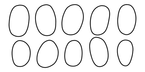 Oval Shape Hand Drawn Line Set. Ellipse Icon. Doodle Vector Illustration