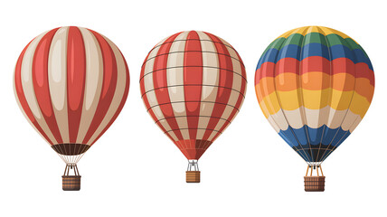 Naklejka premium Three vintage hot air balloons arranged horizontally isolated on transparent white background 