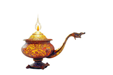 Mysterious genie lamp from legends isolated on transparent background