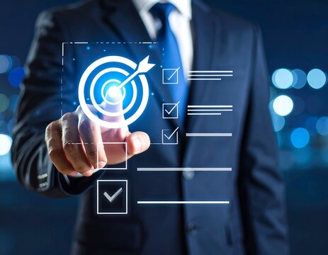 Business goal setting and task management. professional interacts with a digital check list