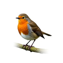 Fototapeta premium European Robin Bird on Branch Isolated on White – Realistic High-Resolution Wildlife Image