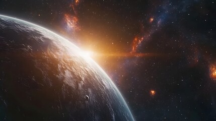 Planetary view of a celestial body rising.