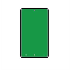 Mobile phone, blank green screen, thin black border, for props, white background illustration vector