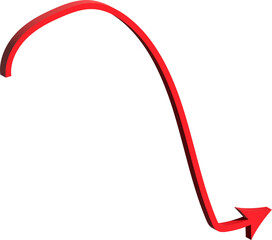 Red 3d arrow curve descending downward on white background