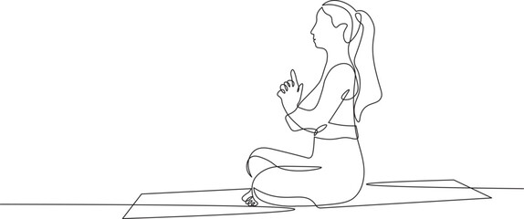 Relaxed Woman Meditating in Yoga Pose. Continuous Line Art Minimalist Illustration