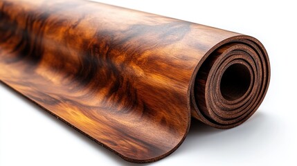 Rolled up piece of decorative wood veneer.