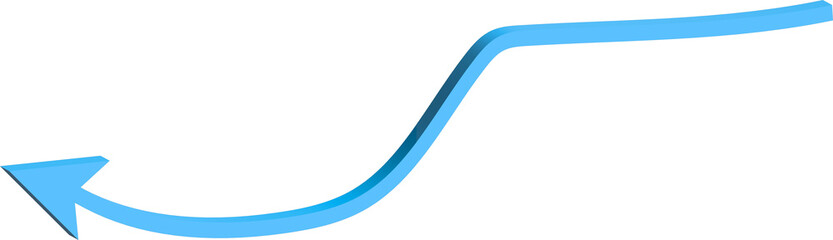 A stylized blue arrow curves upwards and to the right on a white background