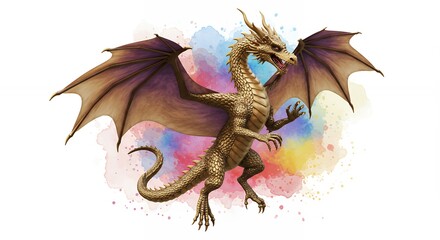Naklejka premium Fantasy dragon illustration in watercolor style