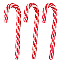 Three classic striped peppermint candies against a transparent background, perfect for holiday-themed imagery.