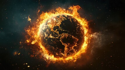 Fiery depiction of a burning planet earth.