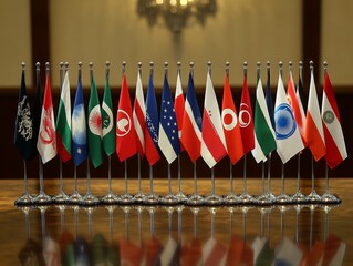 selective focus conference table with diplomatic attributes