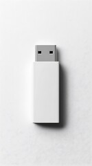 A white usb flash drive with its connector exposed, lying on a white surface