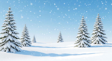 Snow gently falls on pine trees, blanketing the winter landscape in a serene and peaceful scene of wintry beauty.